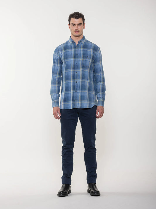 Plaid Denim Shirt - Denim Blue