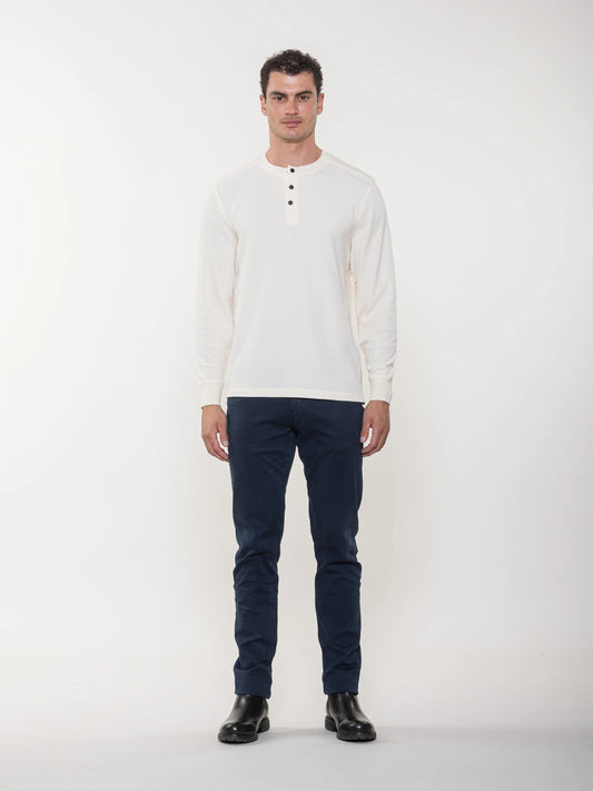 Waffle Long Sleeve Henley - Cream