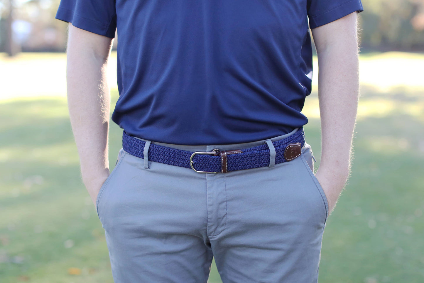 The Pebble Beach Solid Woven Stretch Belt - Navy