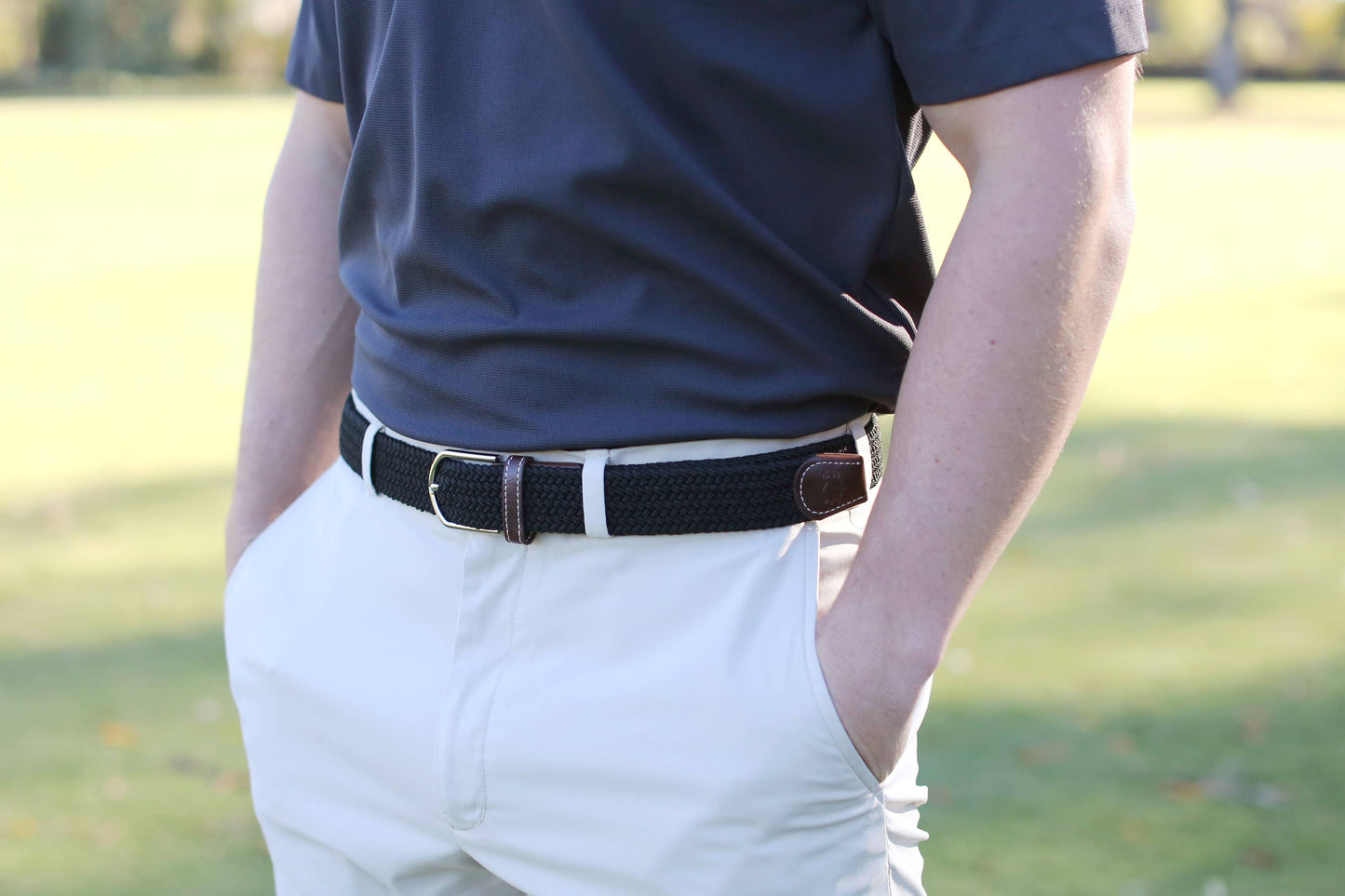 The Bethpage Solid Woven Stretch Belt - Black