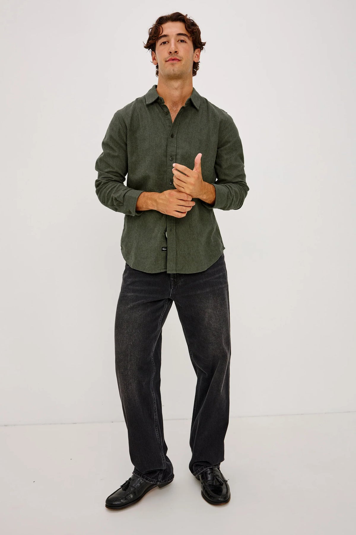 Cliff Herringbone Shirt – Moss