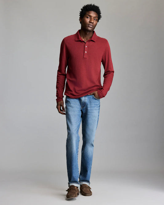 Long Sleeve Herringbone Polo - Syrah