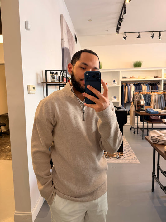 Harrison Ribbed 1/4 Zip - Vintage Khaki