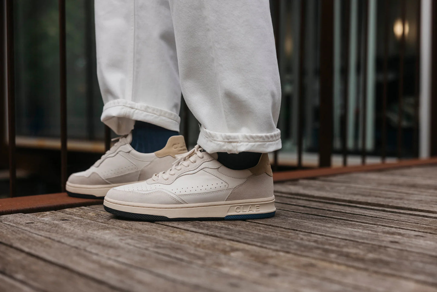 Clae Haywood Court Sneaker in Off-White / Pebble Blue