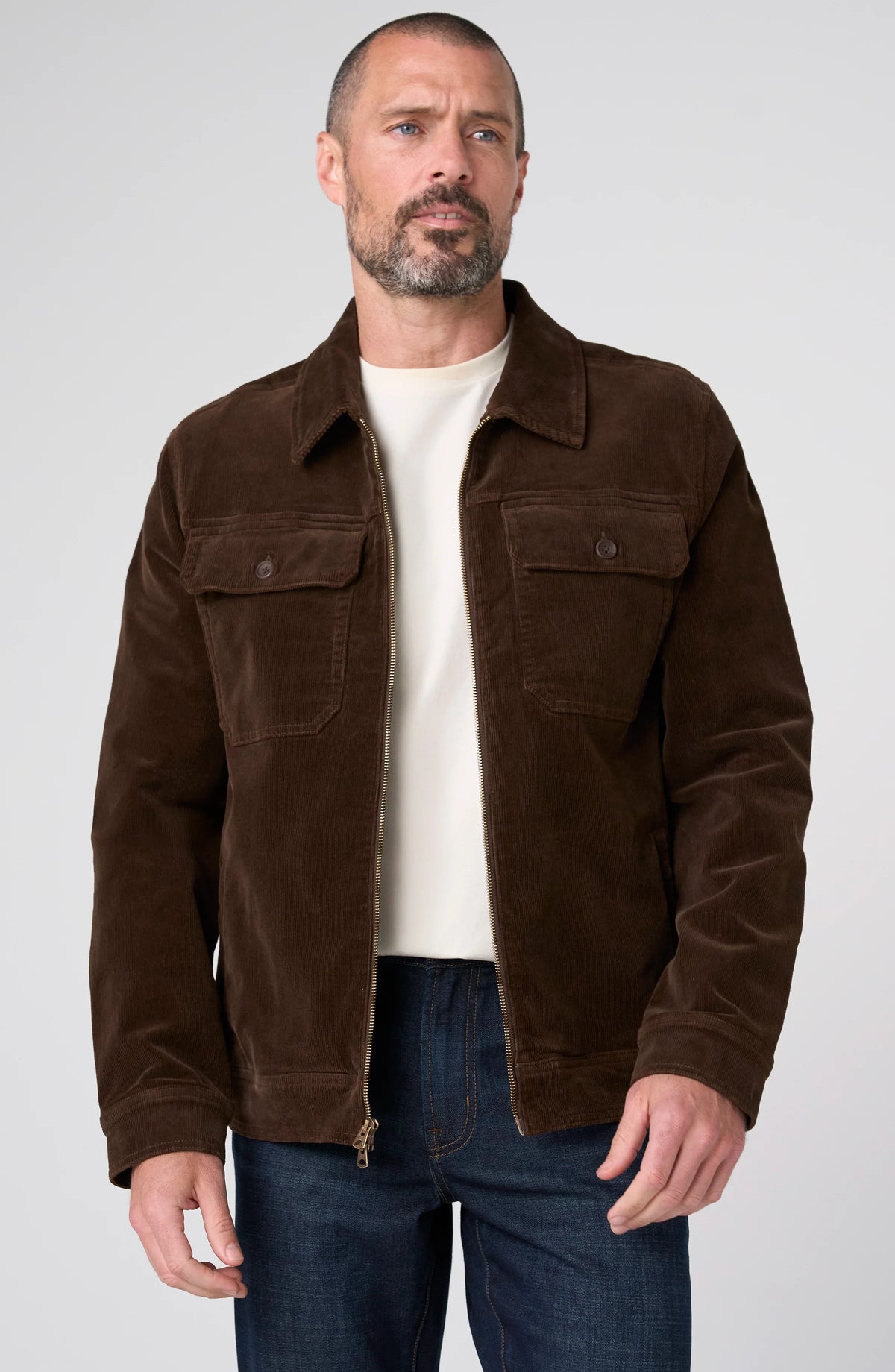 Corduroy Two-Way Zip Jacket - Brown