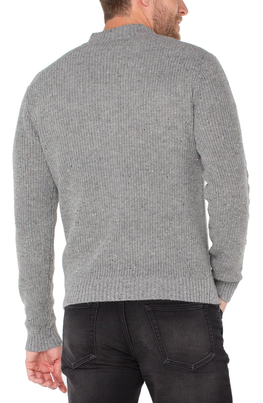 Diamond Pattern Quarter Zip Pullover - Light Grey