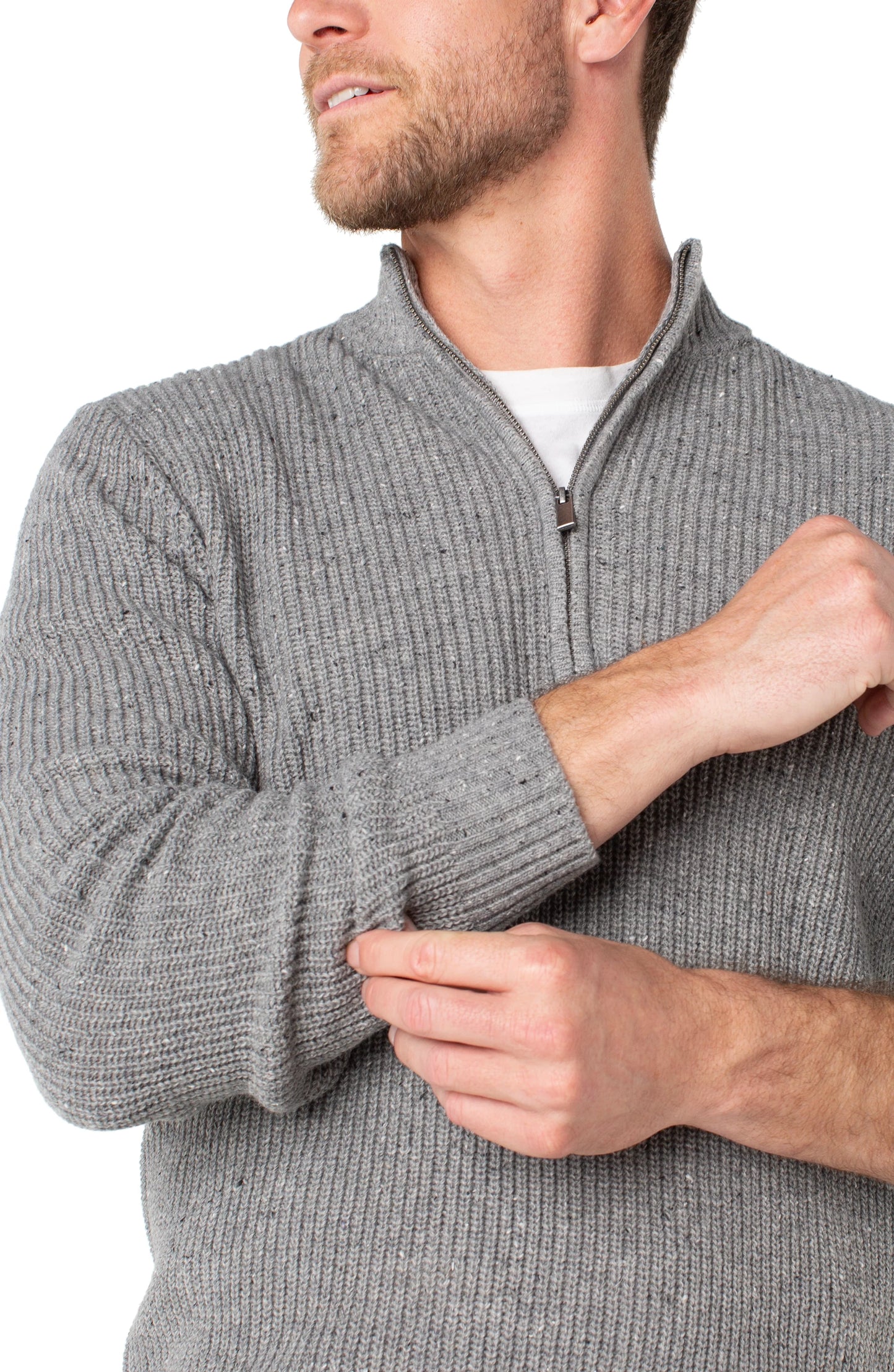 Diamond Pattern Quarter Zip Pullover - Light Grey