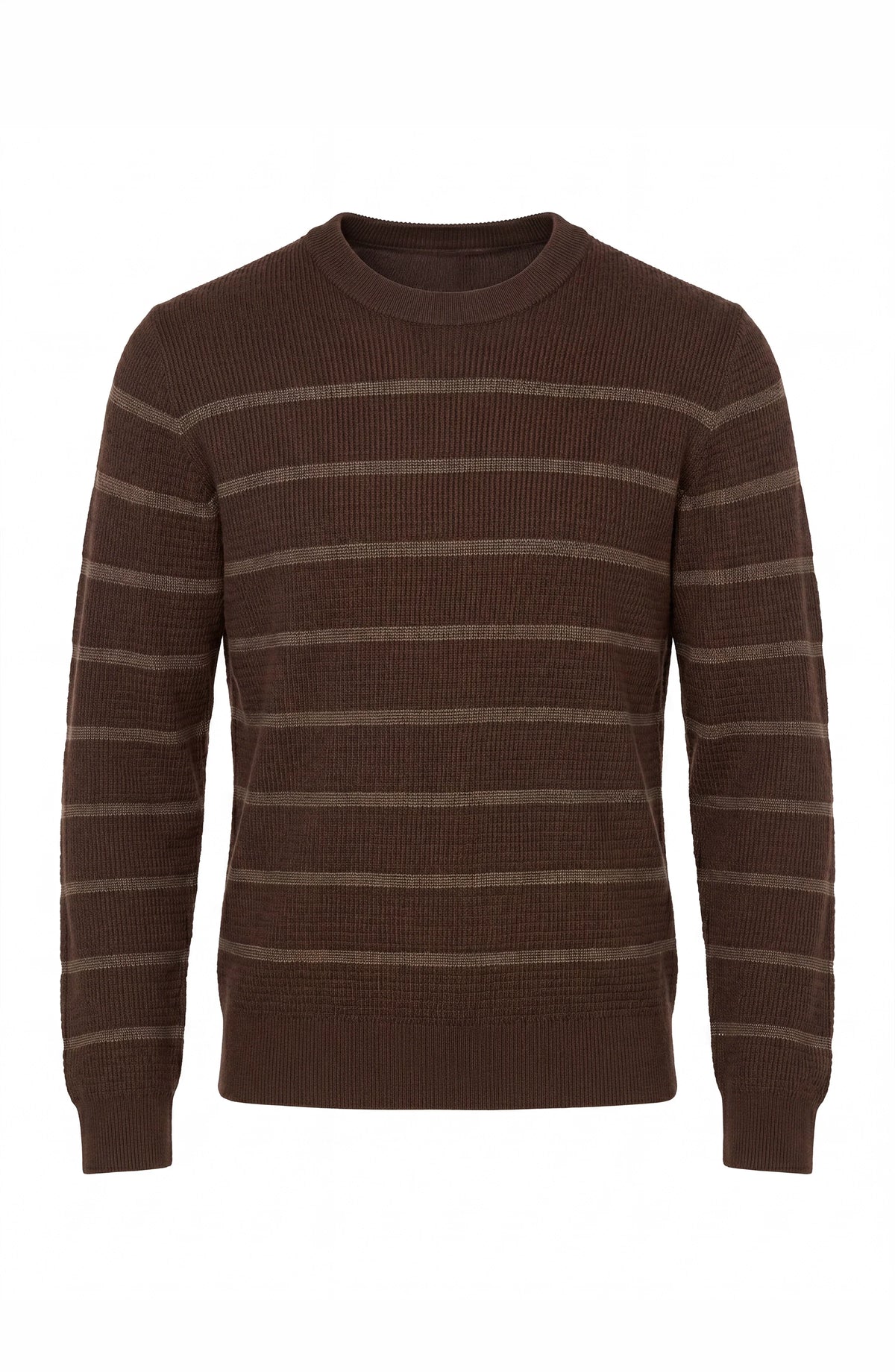 Striped Crew Neck Sweater - Brown & Dark Wheat
