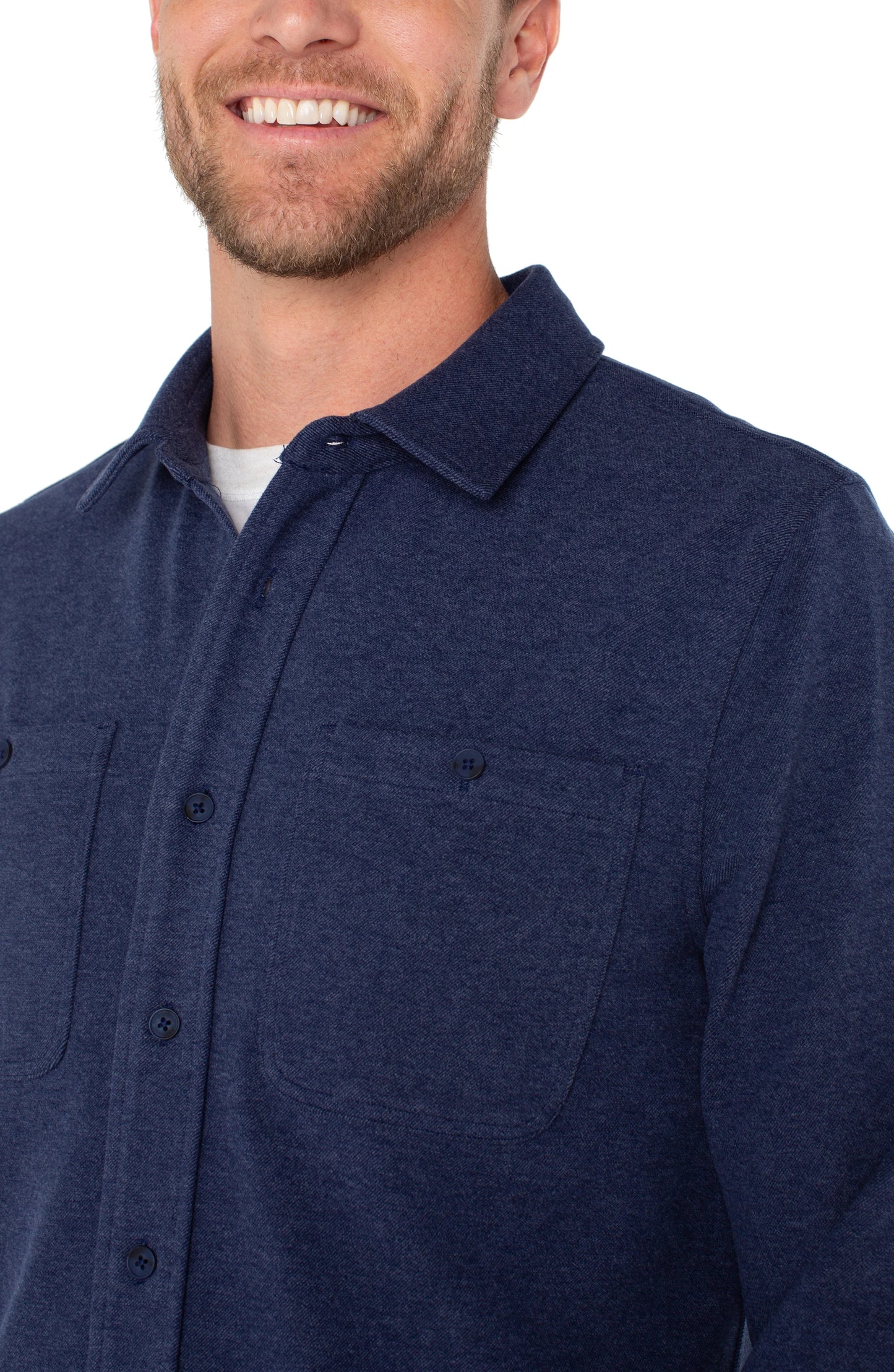 Knit Button Up Long Sleeve Shirt - Midnight Blue