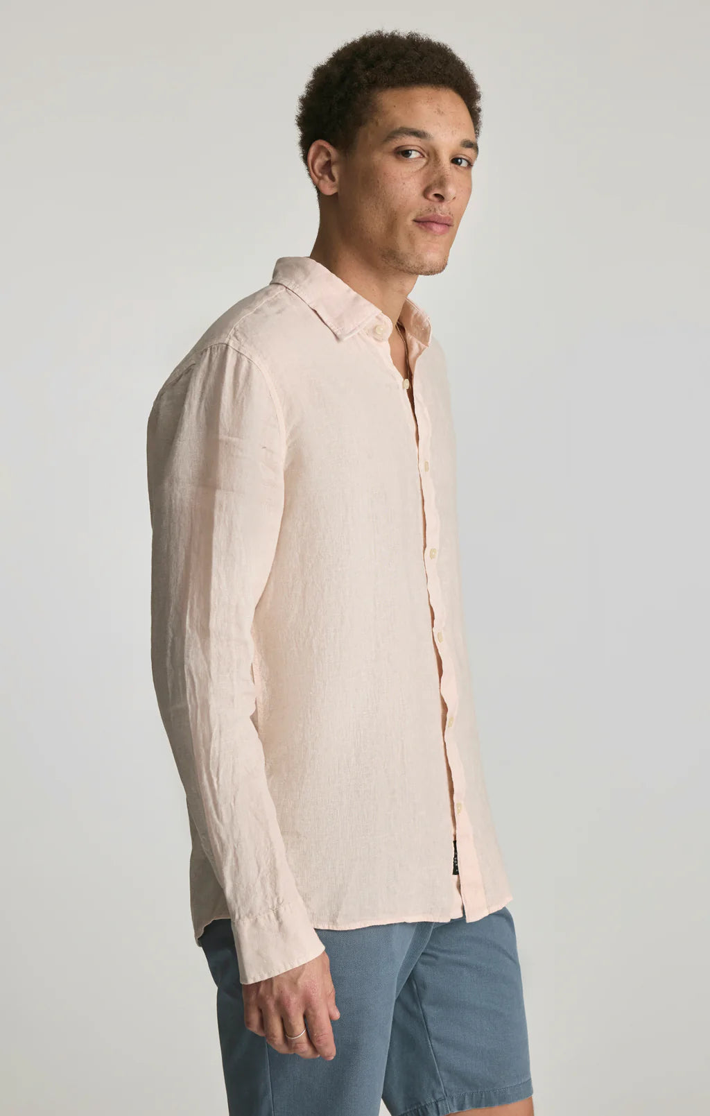 Linen Long-Sleeve Button-Up Shirt – Silver Birch