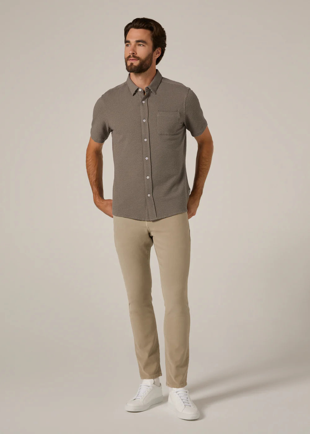 Bennet Seersucker Stretch Short-Sleeve Shirt – Steel Grey