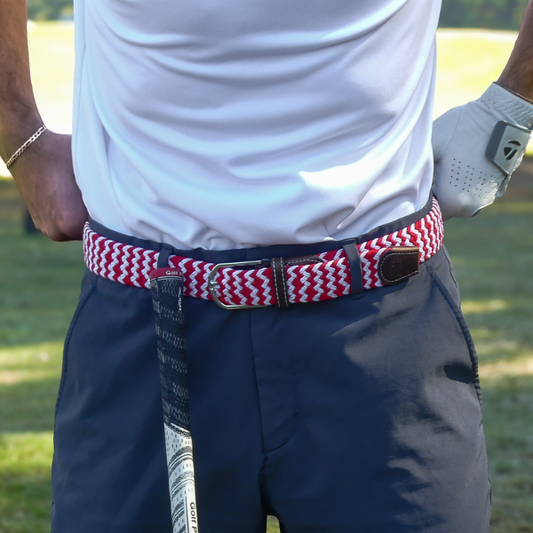 The Charleston Two-Toned Woven Stretch Belt - Red