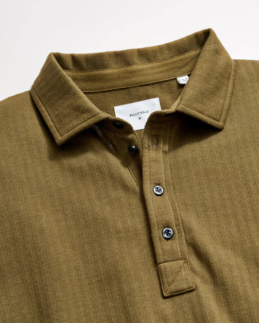 Long-Sleeve Herringbone Polo - Olive