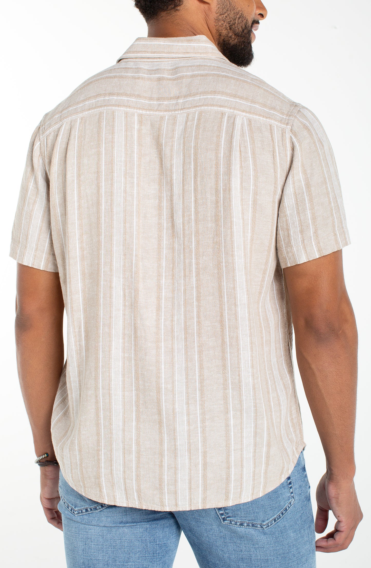 Khaki Stripe Short Sleeve Button-Up