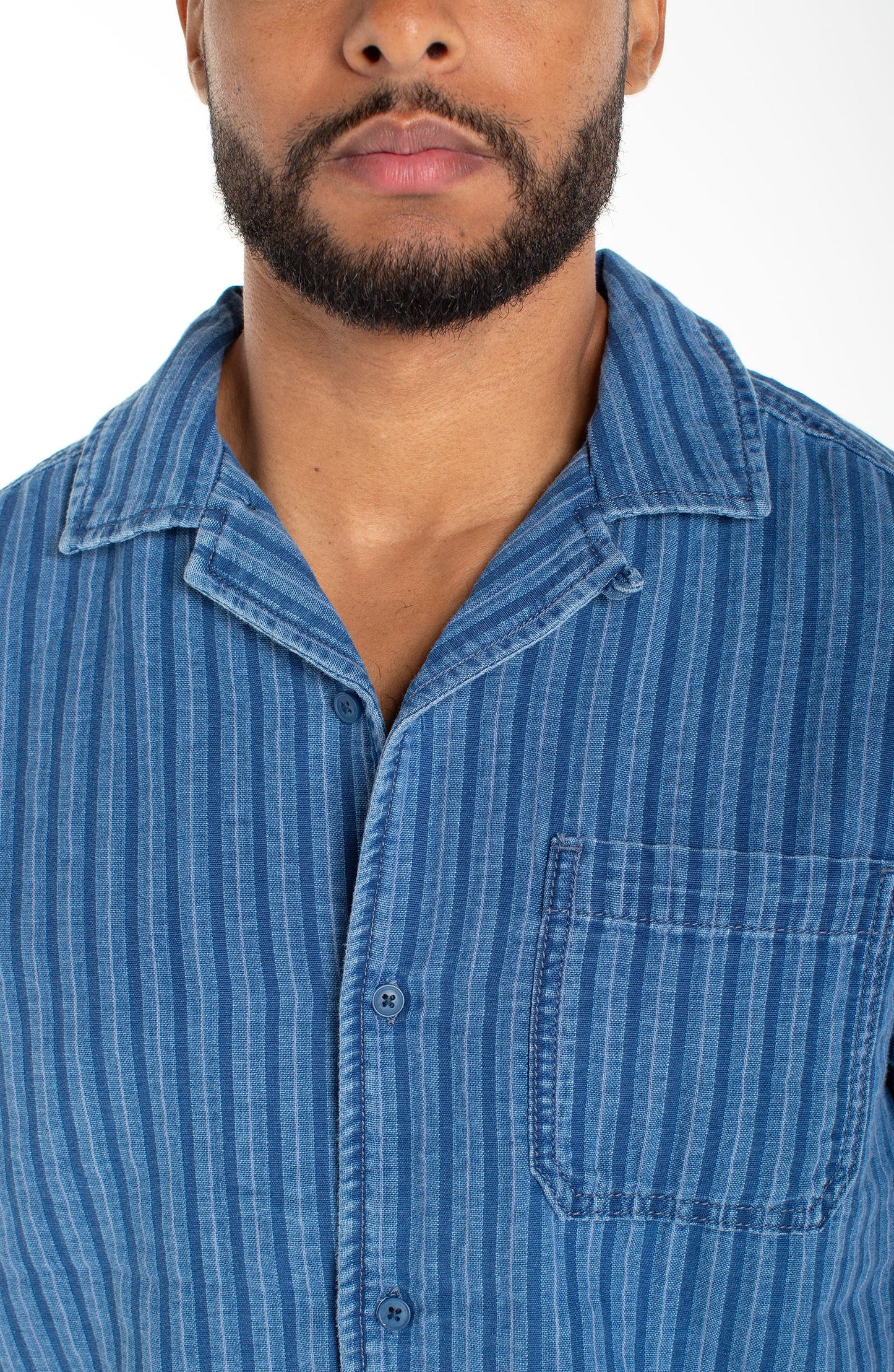 Indigo Stripe Cotton Camp Shirt