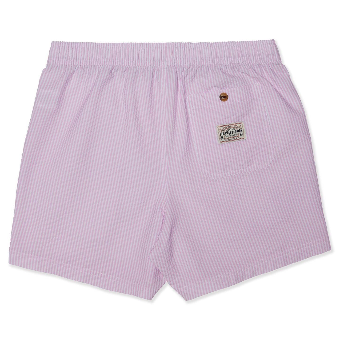 Party Pants Pink Striped Seersucker 5" Swim Trunks