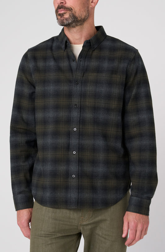 Long-Sleeve Button-Up Shirt – Olive/Black/Grey Multi