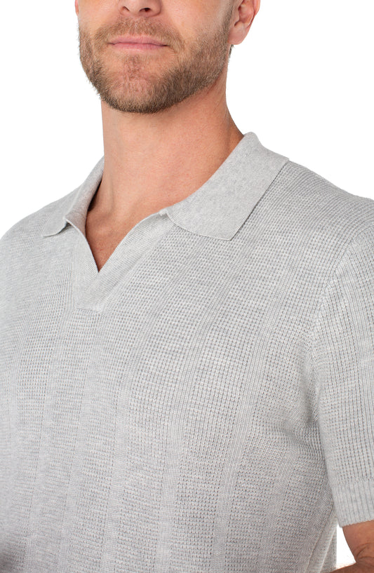 Short Sleeve Johnny Collar Sweater Polo - Lt Heather Grey