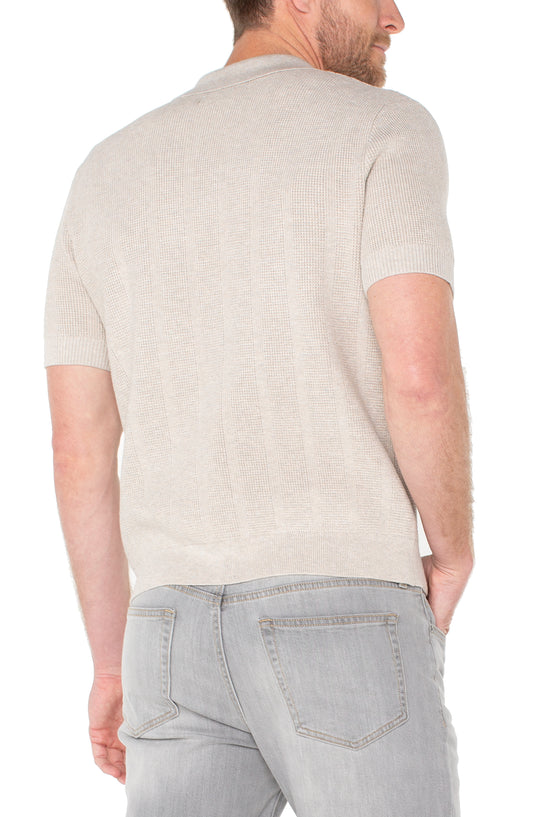 Short Sleeve Johnny Collar Sweater Polo - Oatmeal