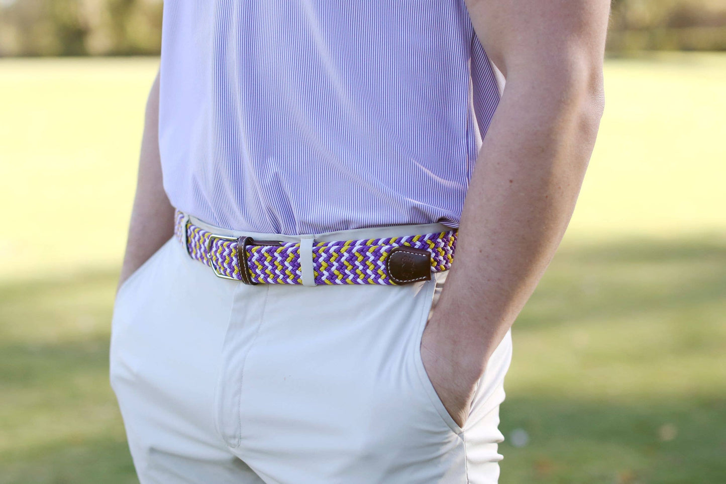 The Nola Tri-Color Woven Stretch Belt - Purple
