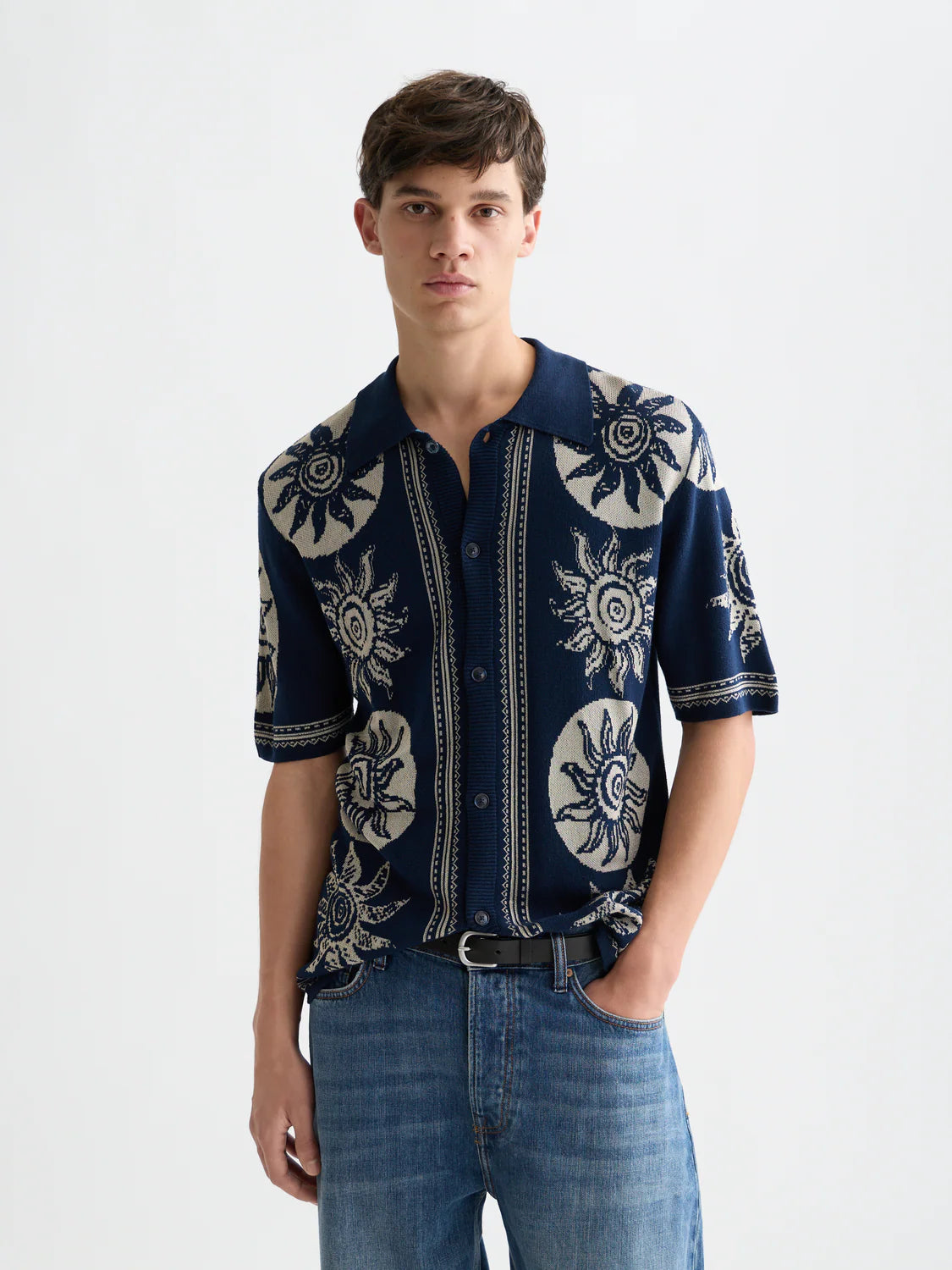 Jacquard Knit Short Sleeve Shirt