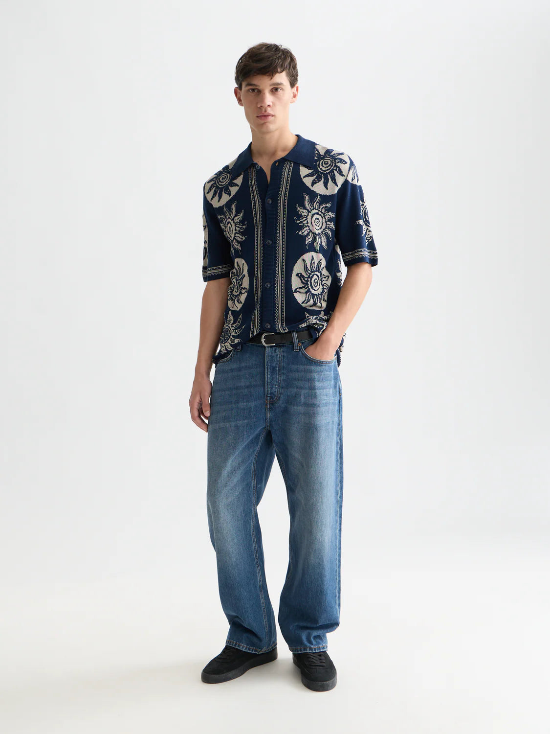 Jacquard Knit Short Sleeve Shirt