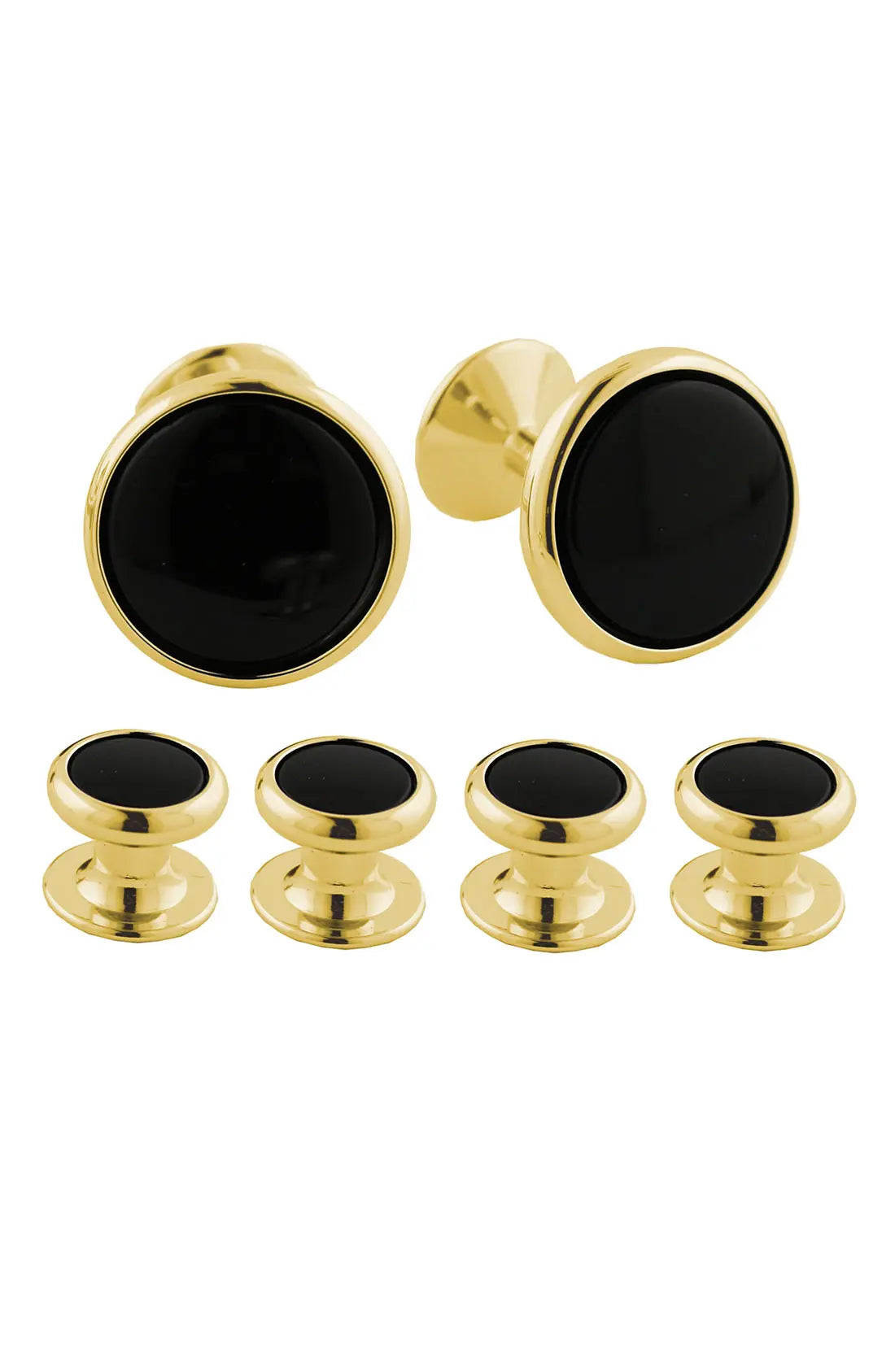 Brass Cuff Link & Stud Set in Yellow Brass/Onyx