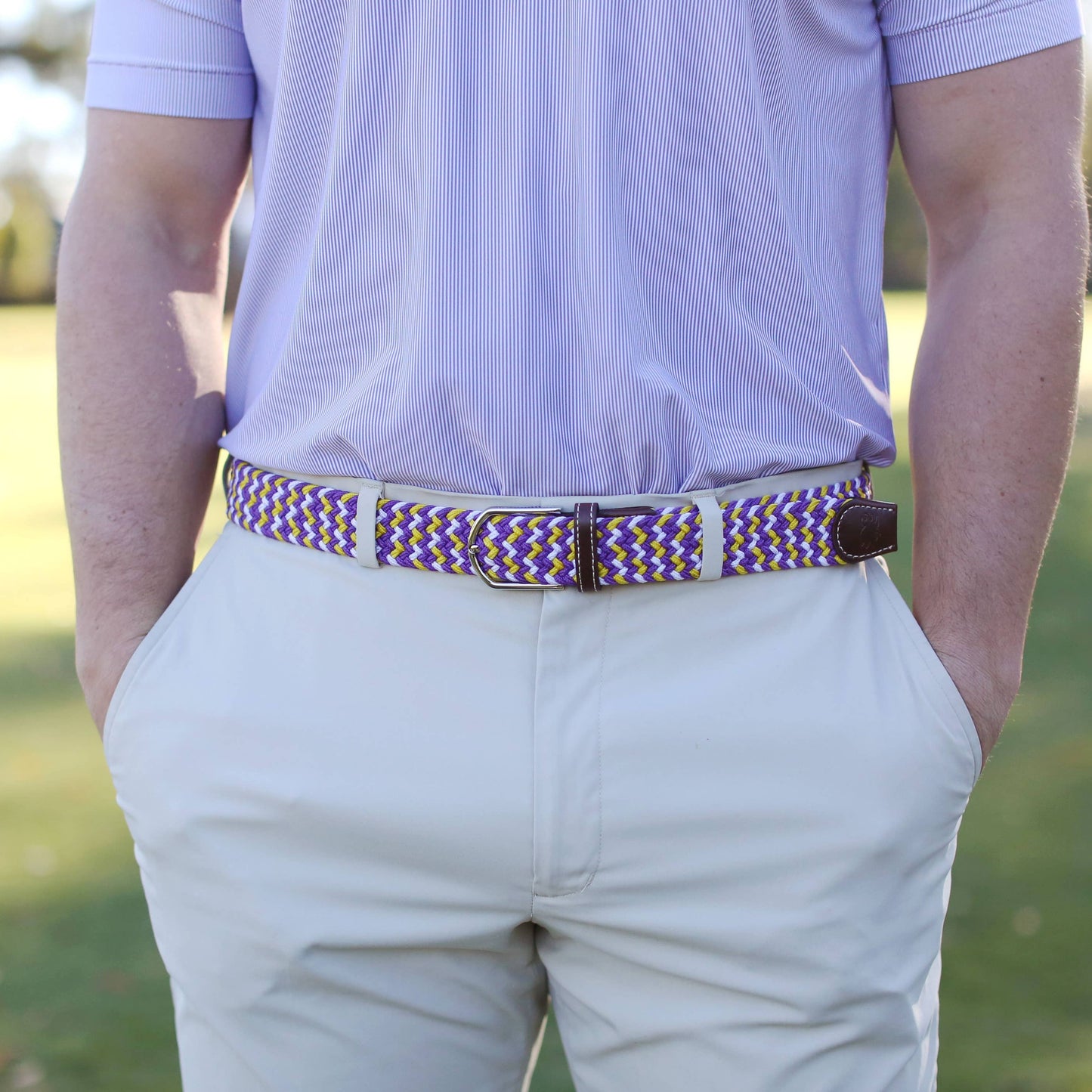 The Nola Tri-Color Woven Stretch Belt - Purple