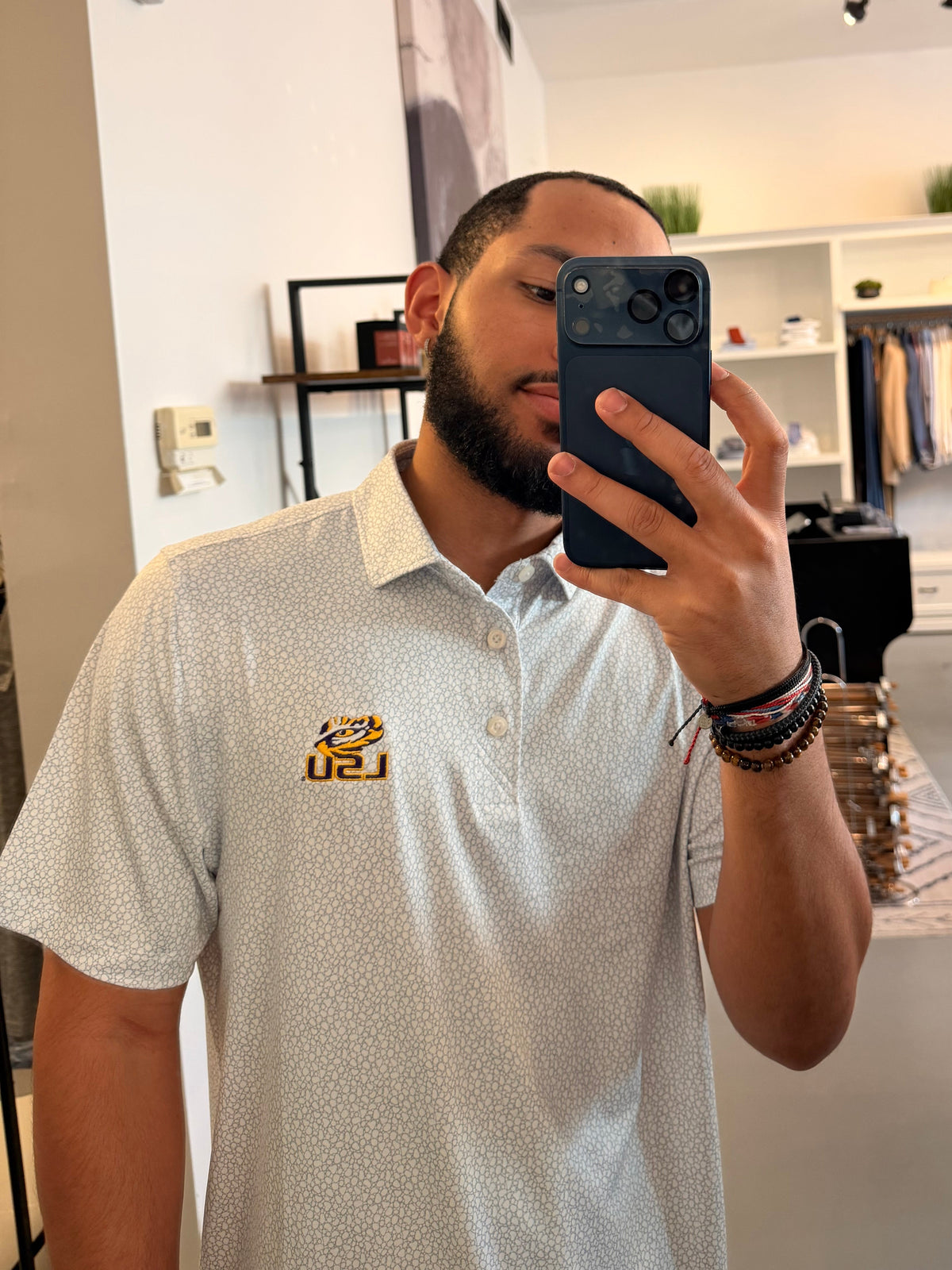 LSU Tigers Pike Pebble-Print Polo – White