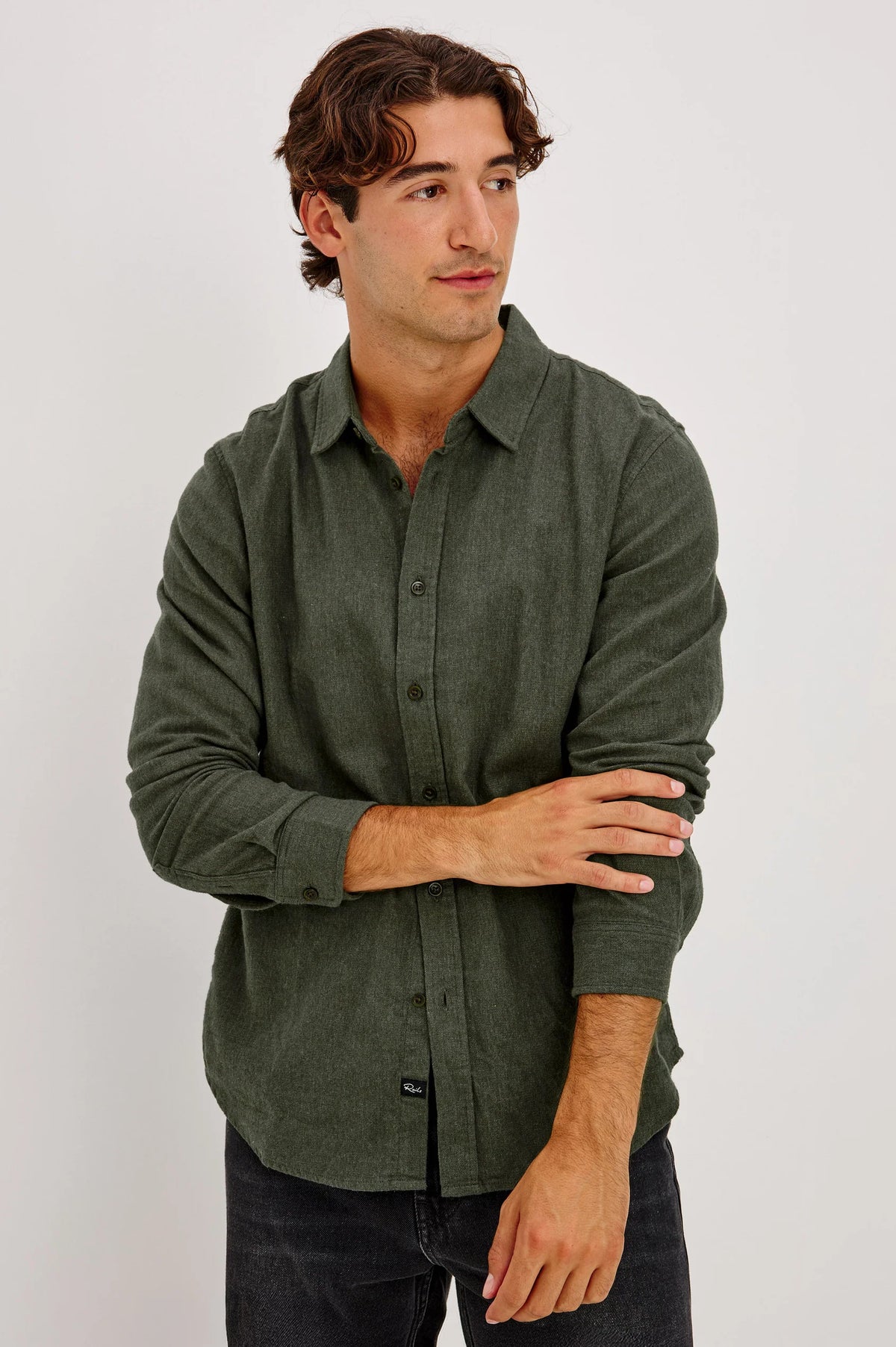 Cliff Herringbone Shirt – Moss