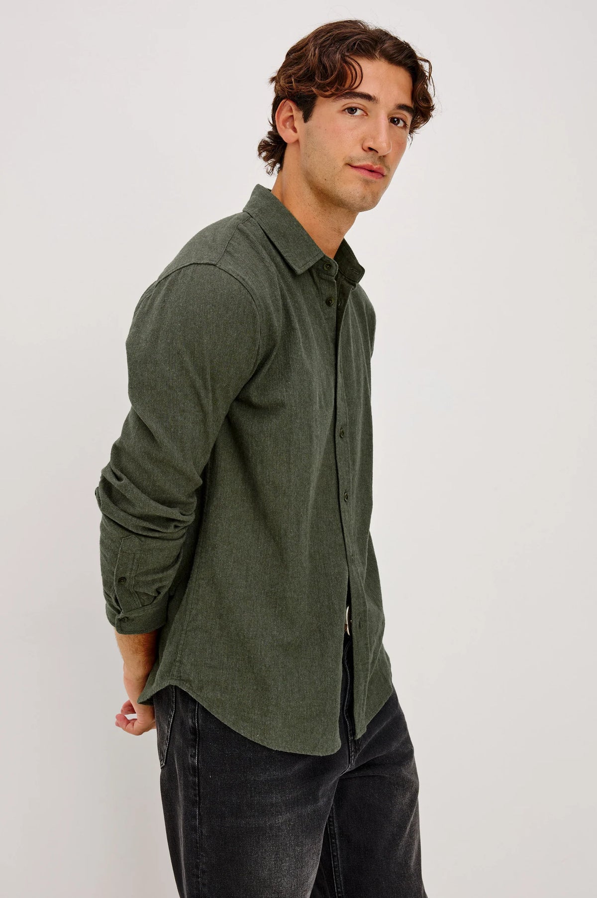 Cliff Herringbone Shirt – Moss