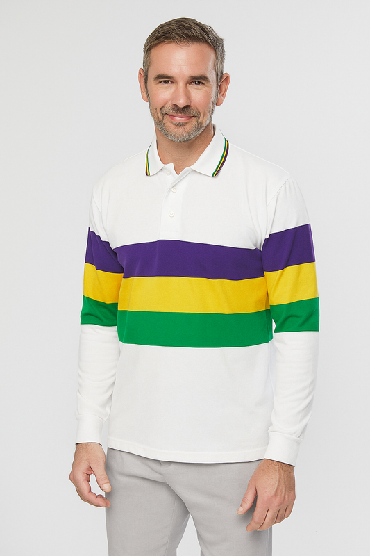 Mardi Gras Stripe Long Sleeve - White