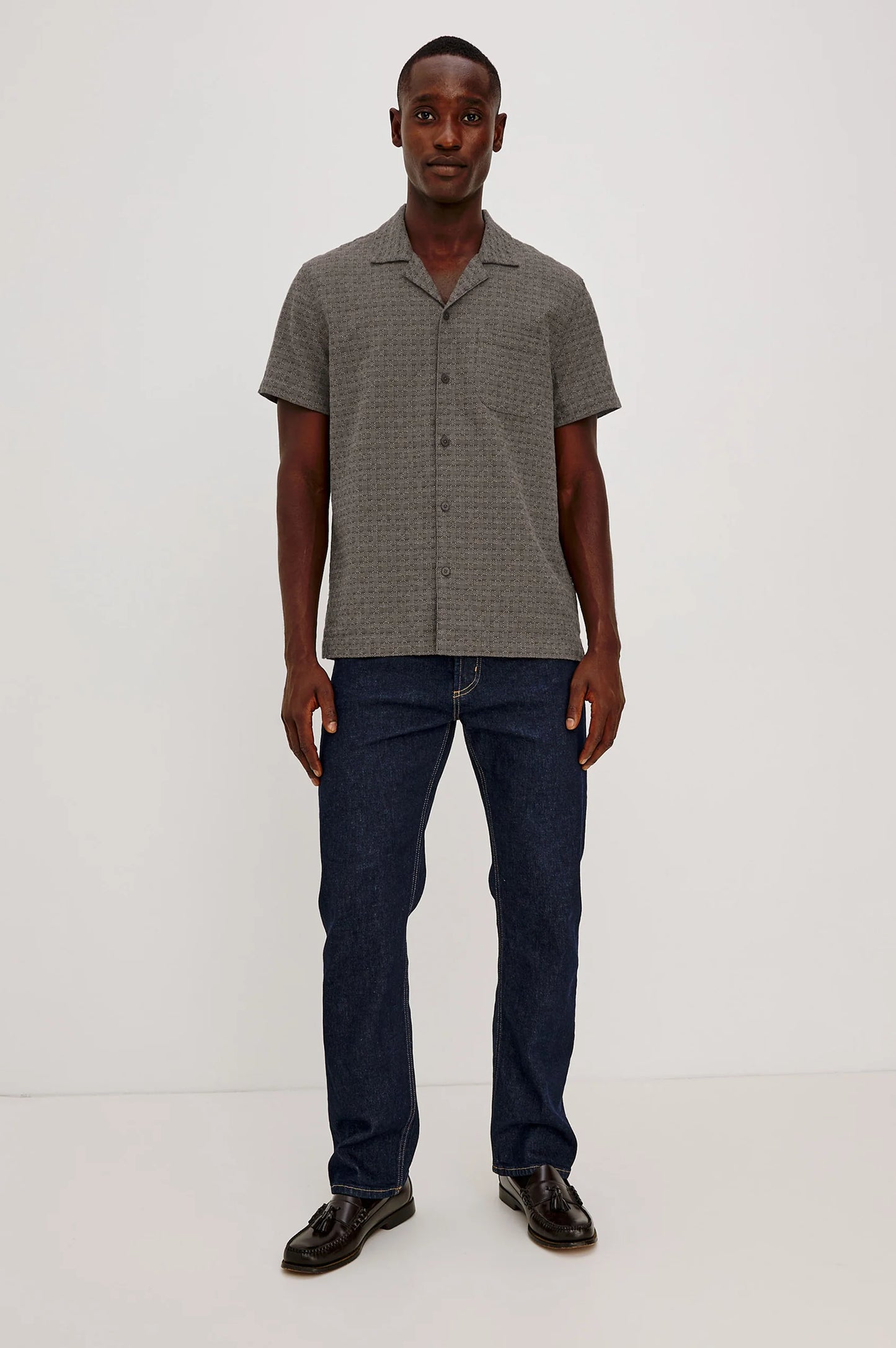 Davis Linen-Blend Button-Up Shirt - Coffee Jupe