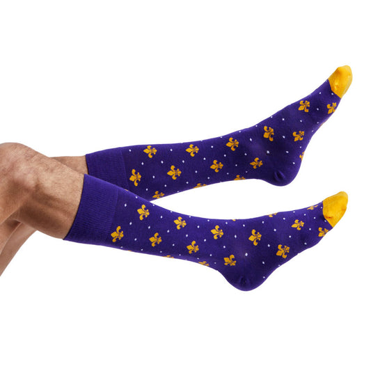 Fleur De Lis Dress Socks - Purple/Gold