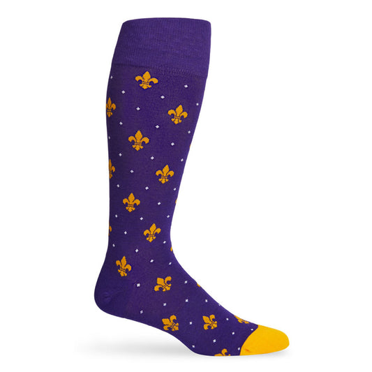 Fleur De Lis Dress Socks - Purple/Gold