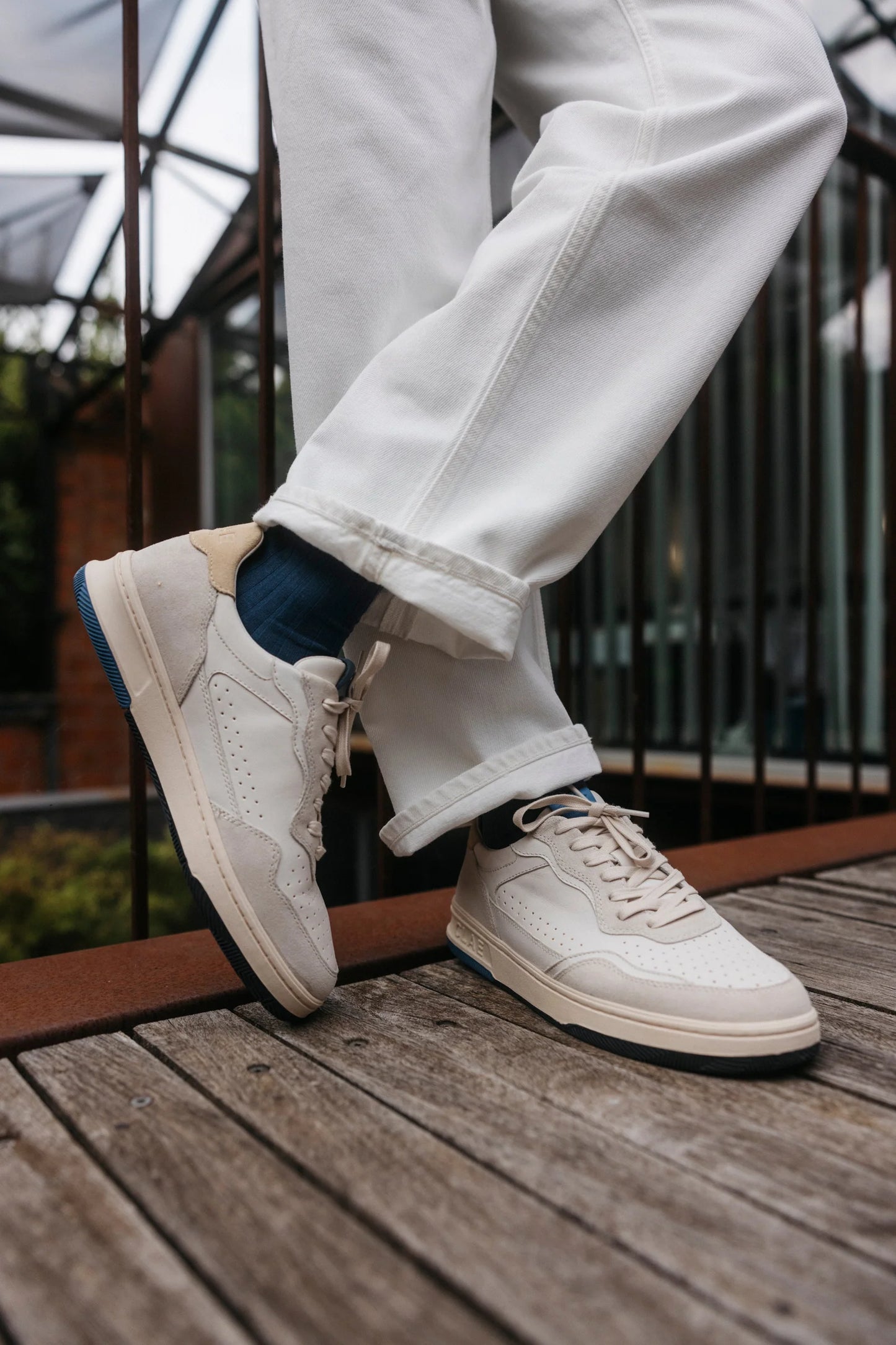 Clae Haywood Court Sneaker in Off-White / Pebble Blue