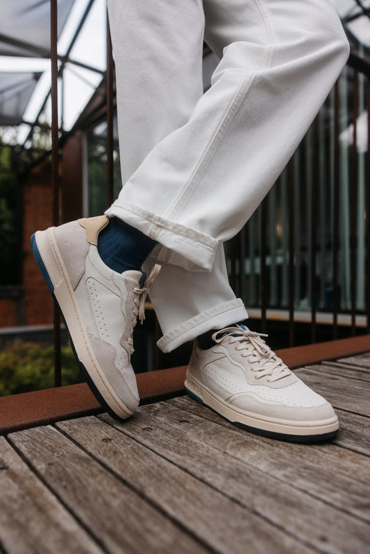 Clae Haywood Court Sneaker in Off-White / Pebble Blue