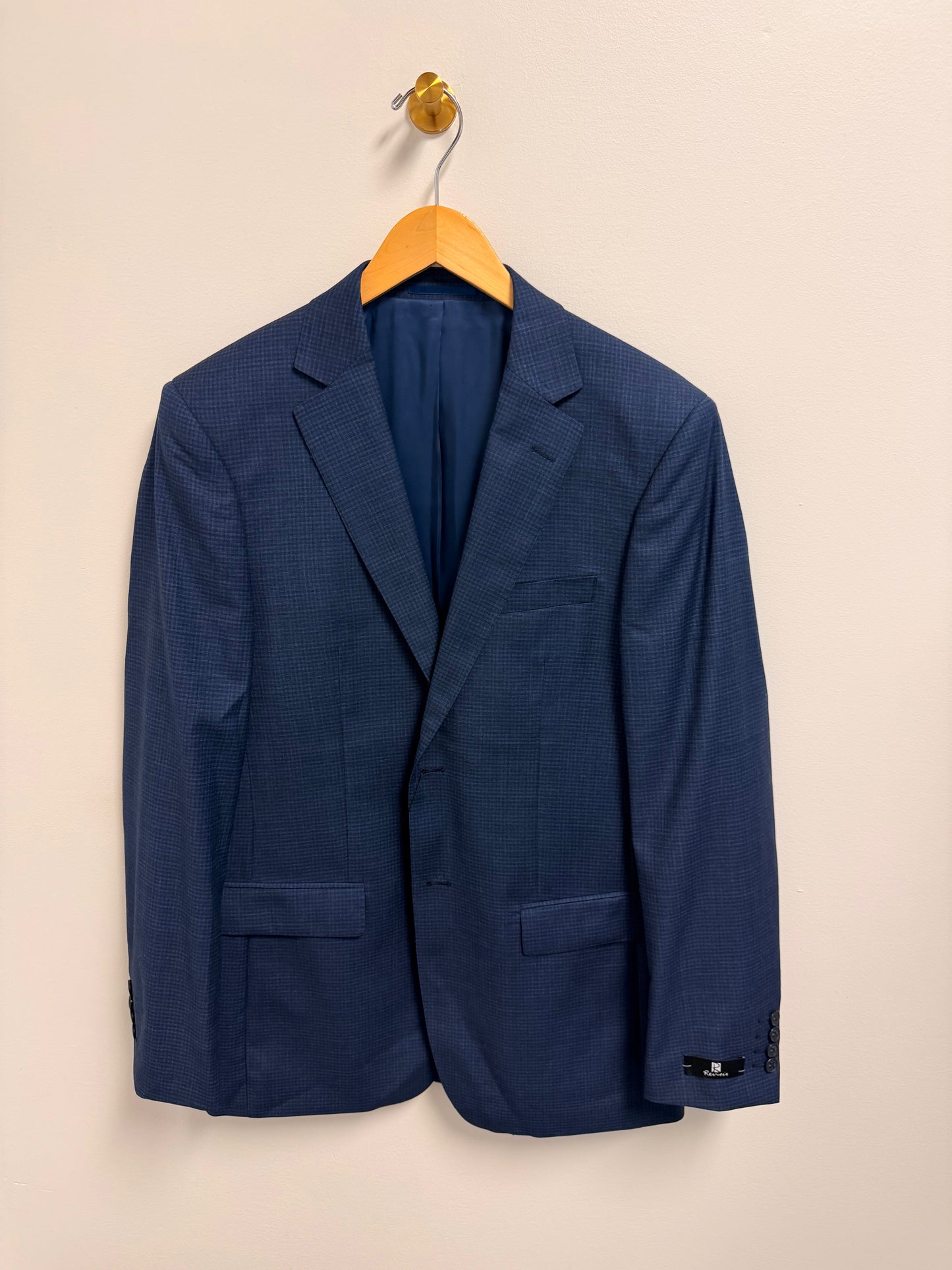 Renoir Navy Plaid Slim Fit Stretch Sport Coat in Super 140's virgin wool for men