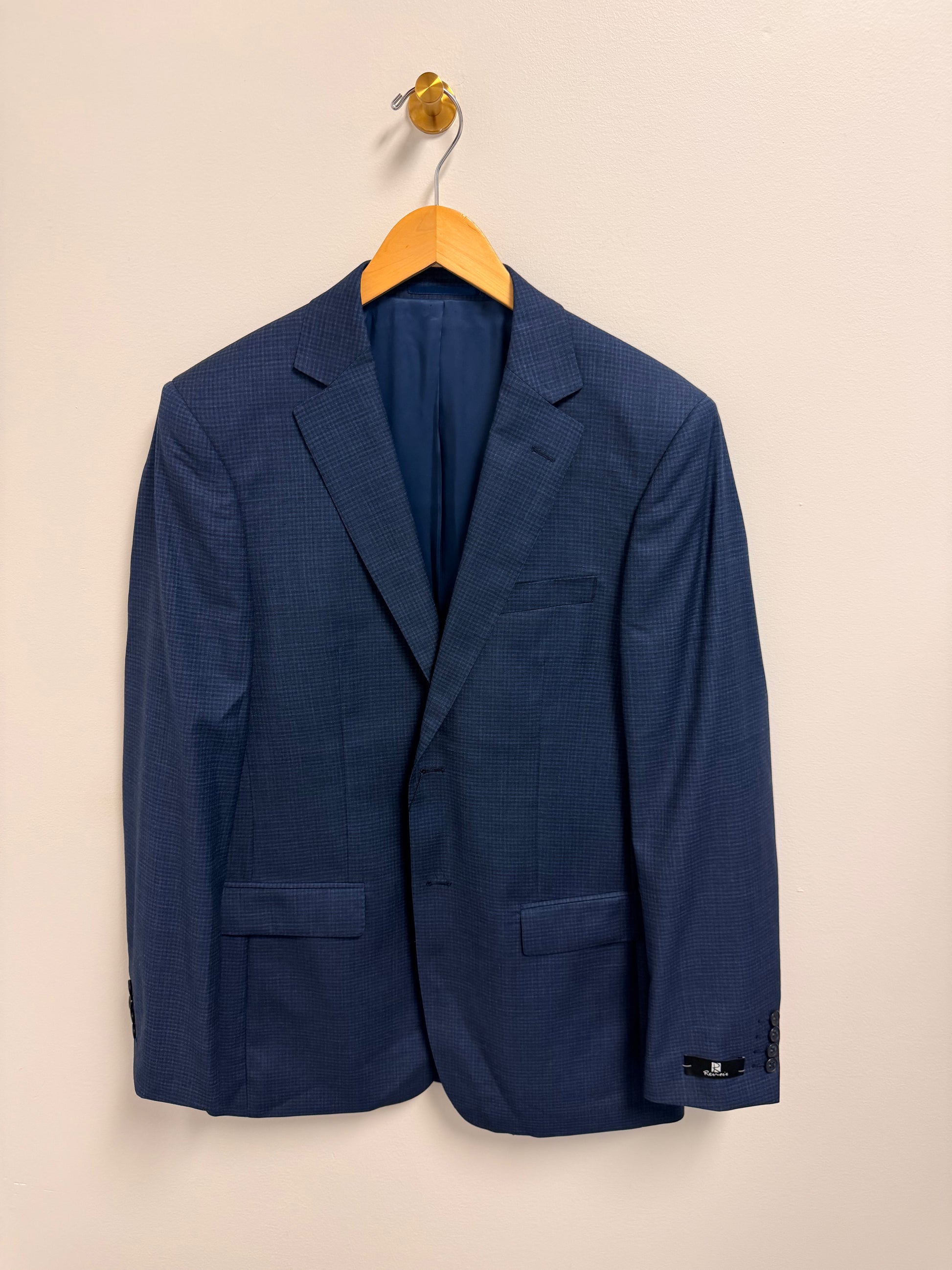 Renoir Navy Plaid Slim Fit Stretch Sport Coat in Super 140's virgin wool for men