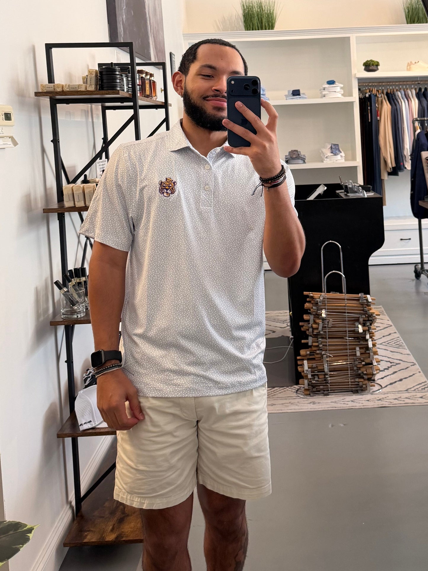 LSU Tigers College Vault Pike Pebble-Print Polo – White