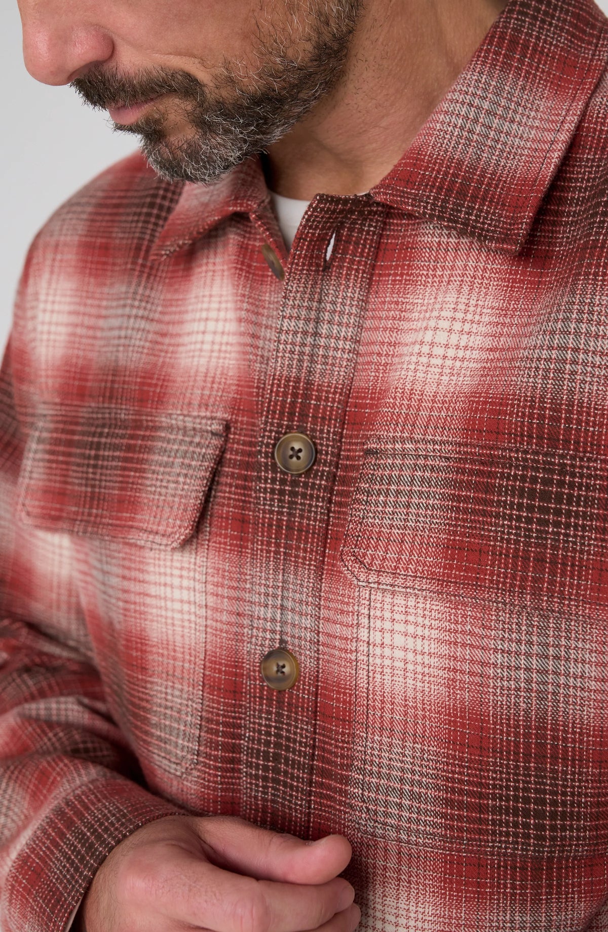 Flap-Pocket Overshirt - Rust Brown & Ivory