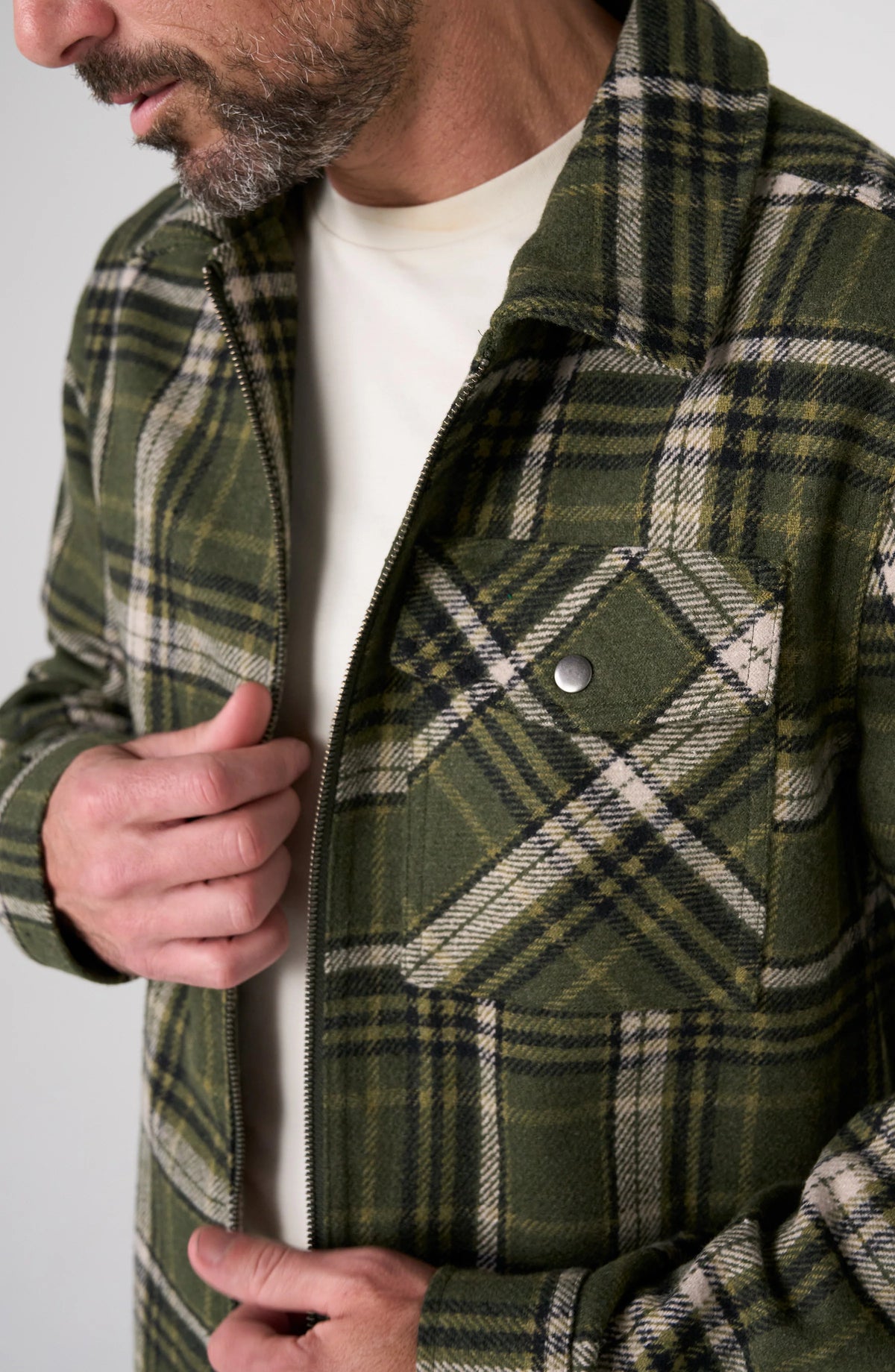 Flap-Pocket Zip Jacket – Olive/Black Multi