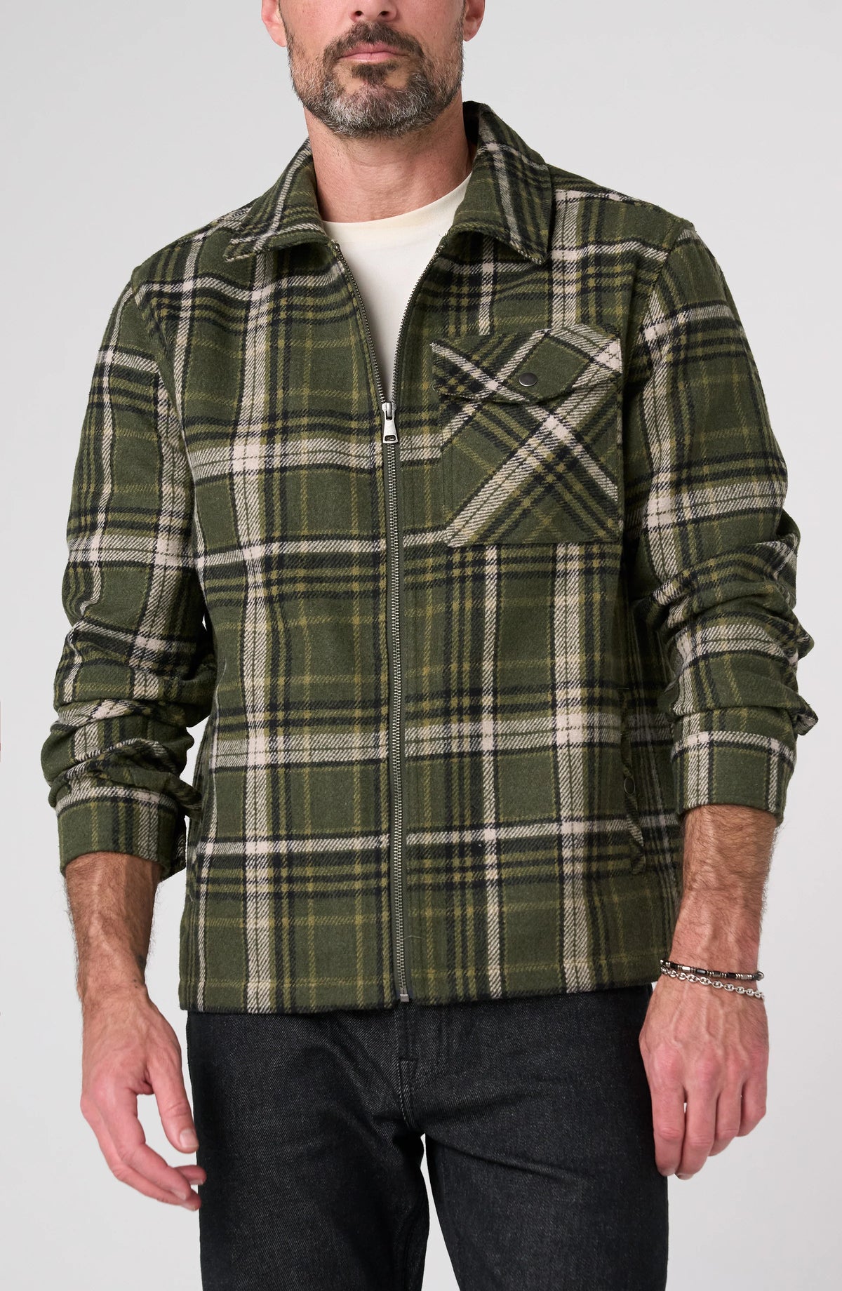 Flap-Pocket Zip Jacket – Olive/Black Multi