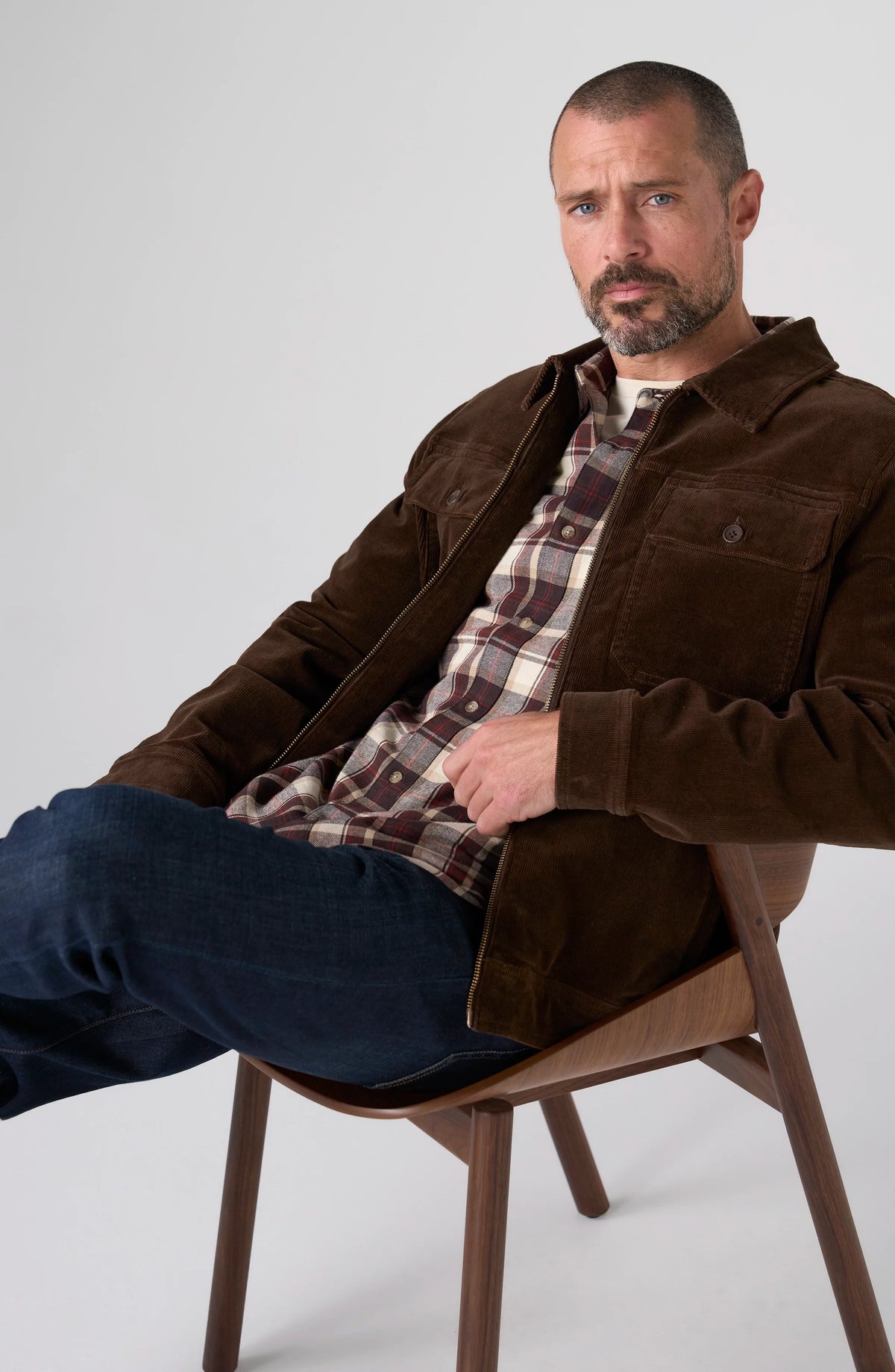 Corduroy Two-Way Zip Jacket - Brown