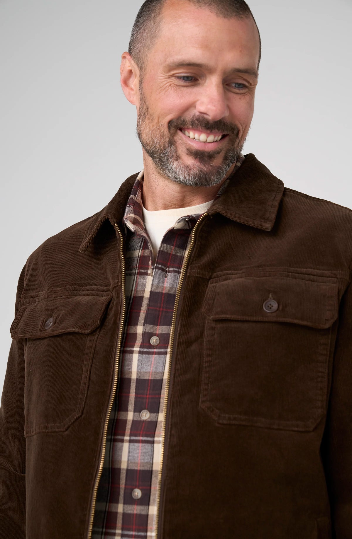 Corduroy Two-Way Zip Jacket - Brown