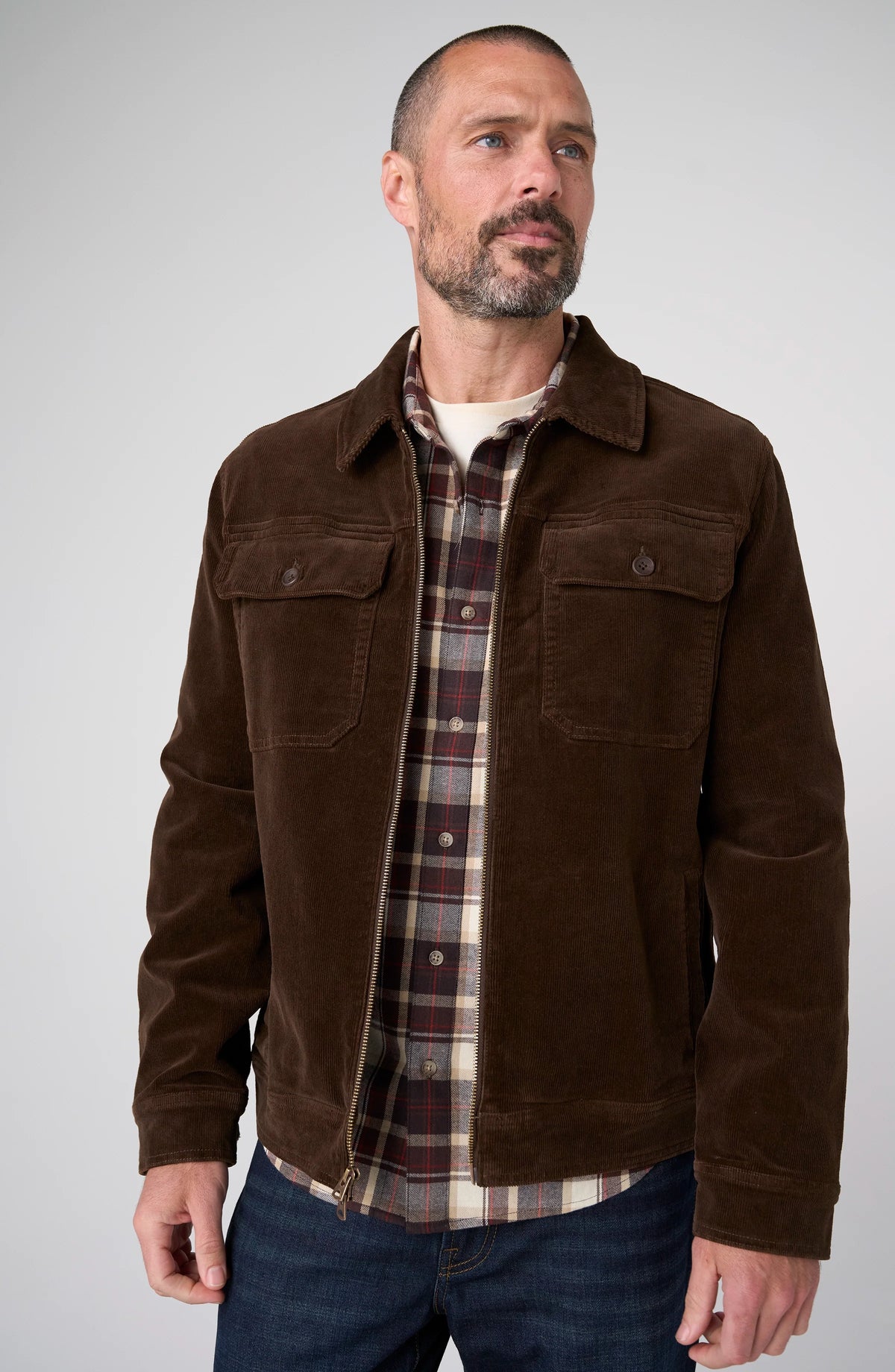 Corduroy Two-Way Zip Jacket - Brown