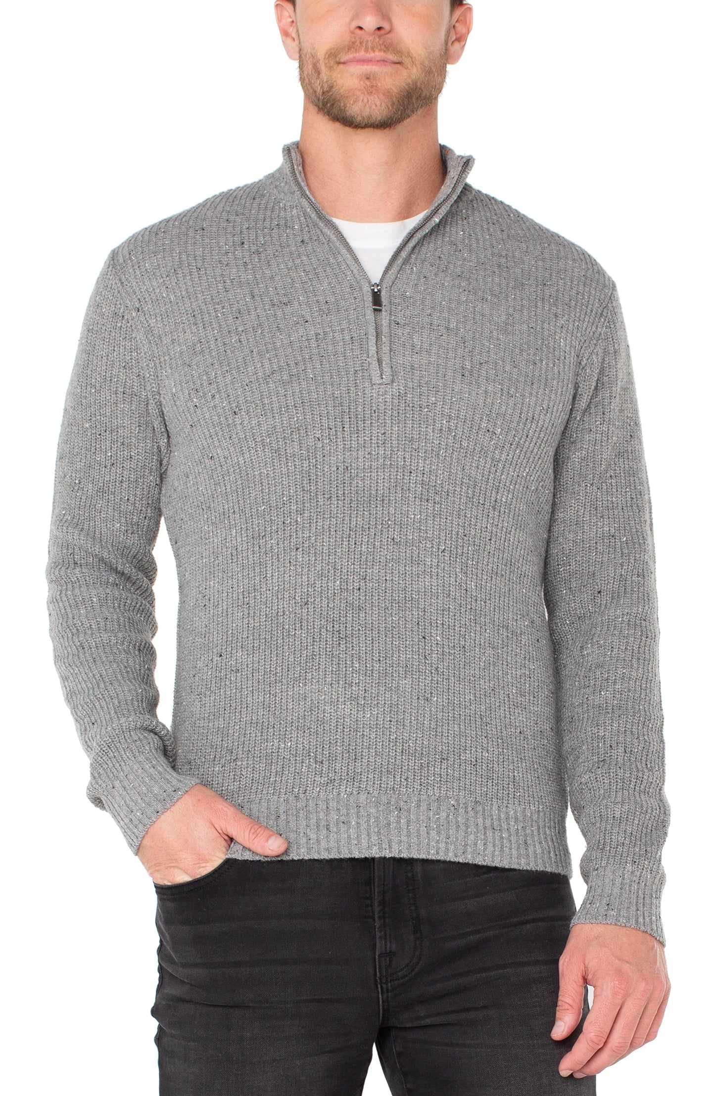 Diamond Pattern Quarter Zip Pullover - Light Grey
