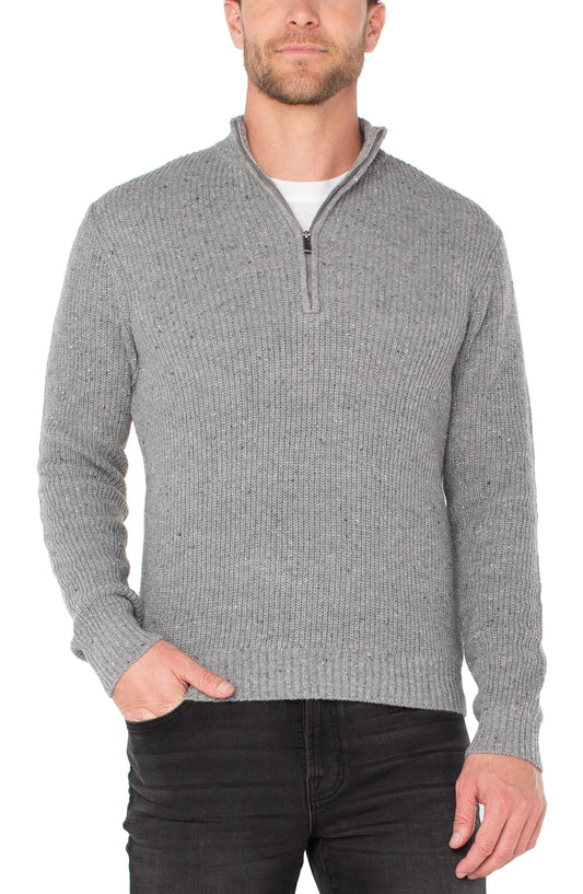 Diamond Pattern Quarter Zip Pullover - Light Grey