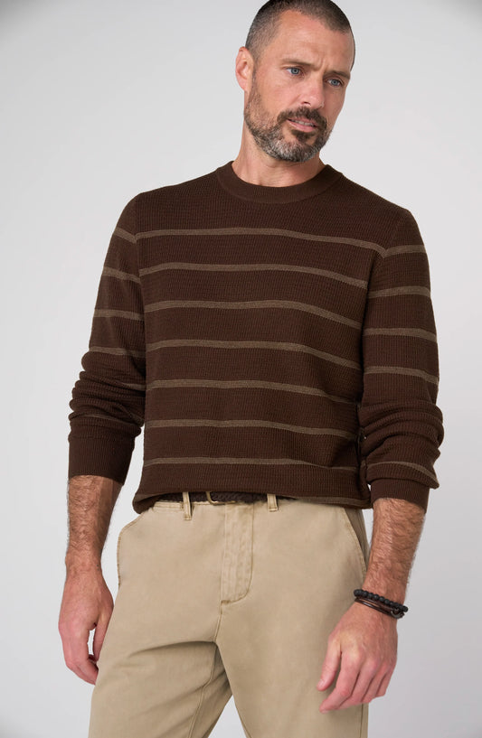 Striped Crew Neck Sweater - Brown & Dark Wheat