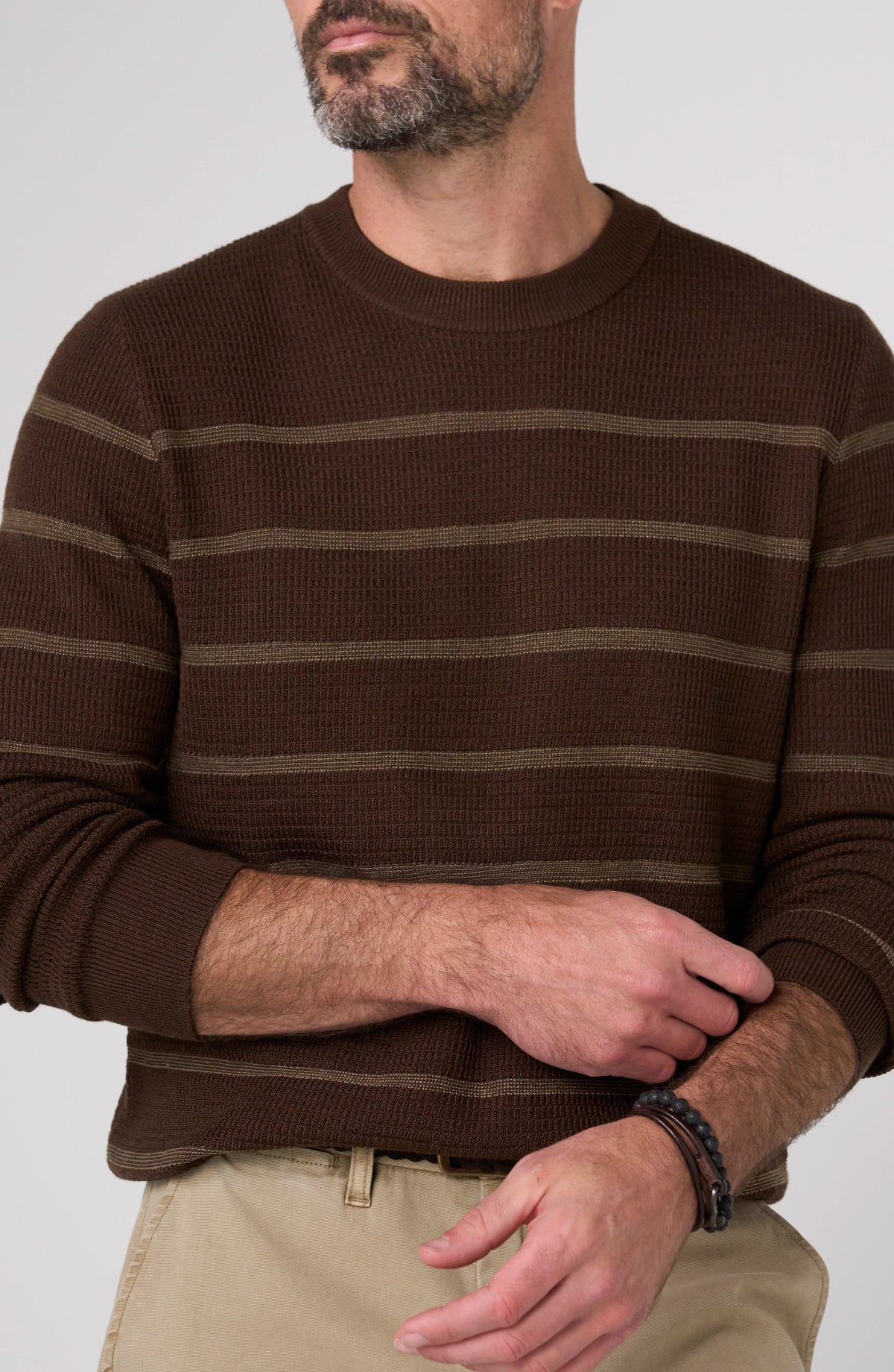 Striped Crew Neck Sweater - Brown & Dark Wheat